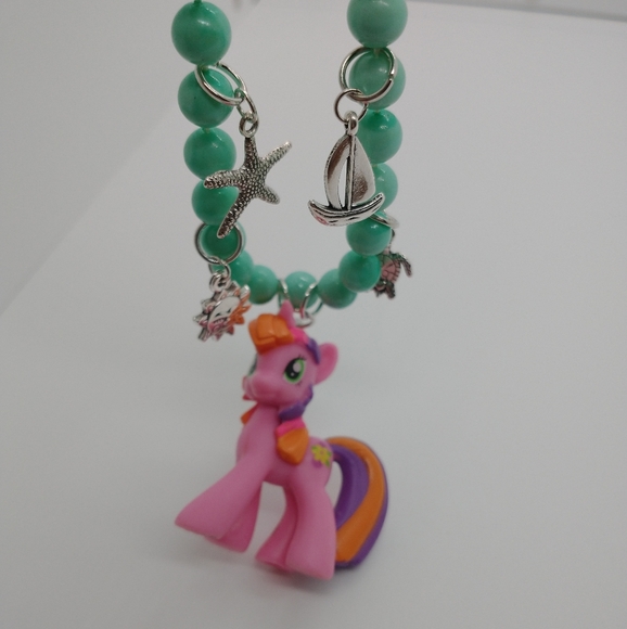 Necklace Beachberry My Little Pony OOAK Handmade Beaded Sea Blue Silver Charms - Picture 8 of 8